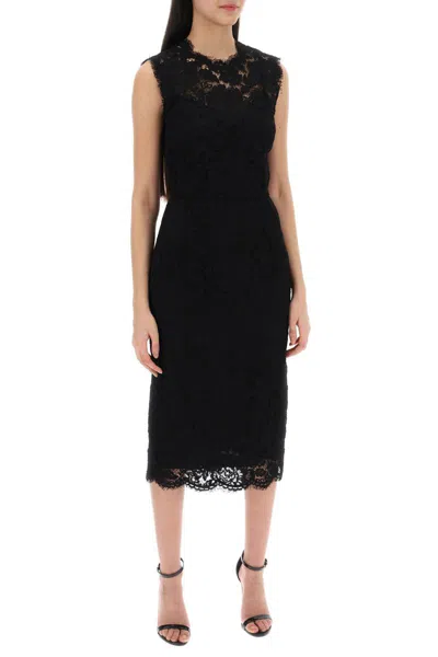 Shop Dolce & Gabbana Lace Sheath Dress With A In Nero