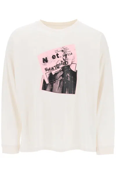 Shop Maison Margiela Long-sleeved T-shirt With Print In Bianco