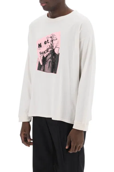 Shop Maison Margiela Long-sleeved T-shirt With Print In Bianco
