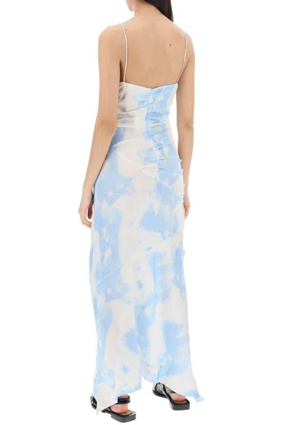 Shop Ganni Maxi Printed Tie-dye Satin Dress With R In Bianco