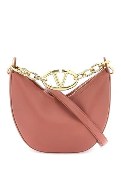 Shop Valentino Mini Vlogo Moon Bag In Nappa Leather With Chain In Neutro