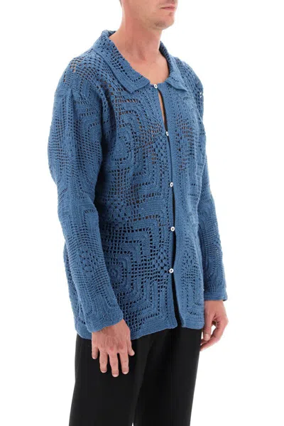 Shop Bode Overdyed Crochet Shirt In Blu