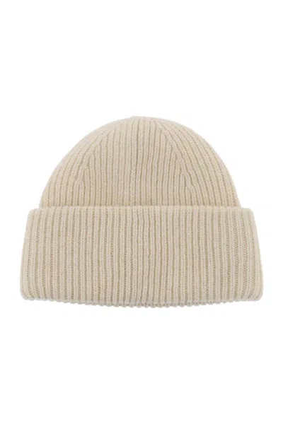 Acne Studios Logo-jacquard Cable-knit Wool-blend Beanie In Neutro