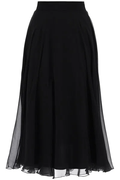 Shop Dolce & Gabbana Silk Flared Skirt With Wheel In Nero