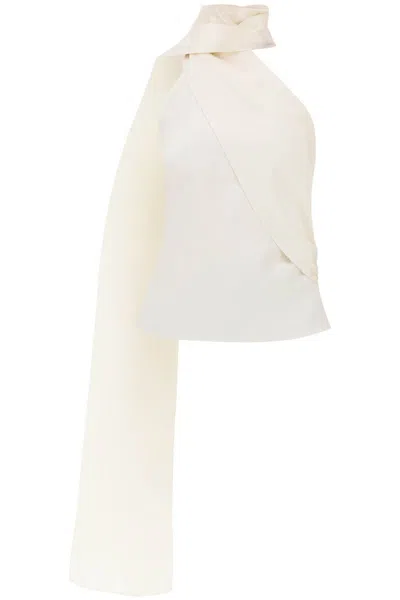 Shop Magda Butrym Silk Wrap Neck Top In Bianco