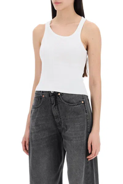 Shop Mm6 Maison Margiela Sleeveless Top With Back Cut In Bianco