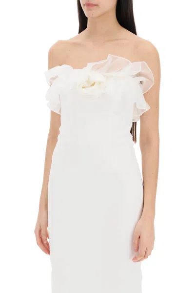 Shop Alessandra Rich Strapless Dress With Organza Details In Bianco