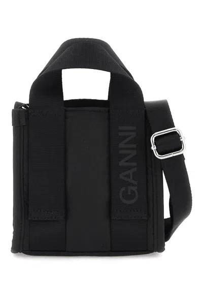 Shop Ganni Tech Mini Tote Bag In Nero