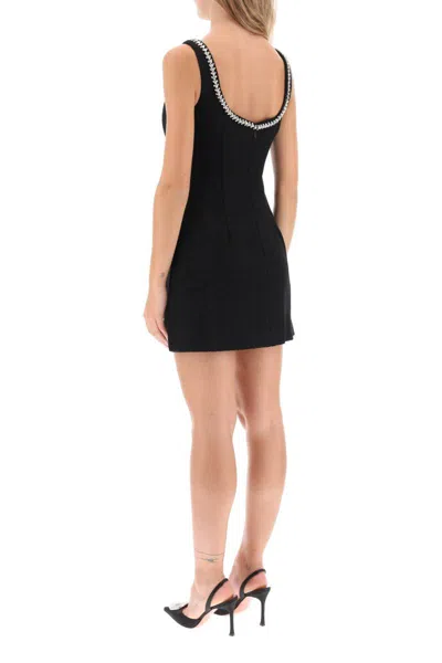 Shop Self-portrait Texturized-wool Mini Dress With Crystals In Nero