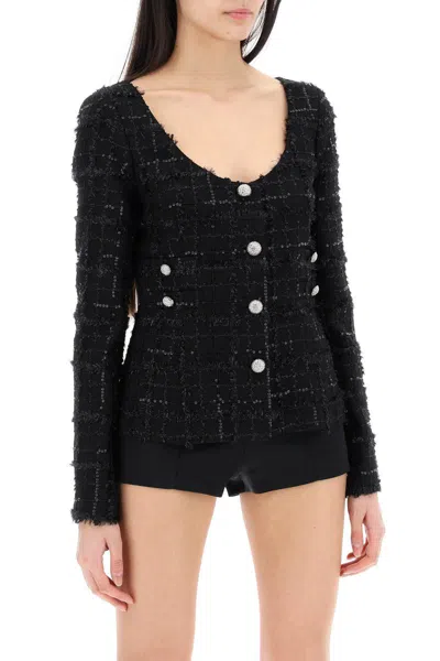 Shop Alessandra Rich Tweed Jacket With Sequins Embell In Nero