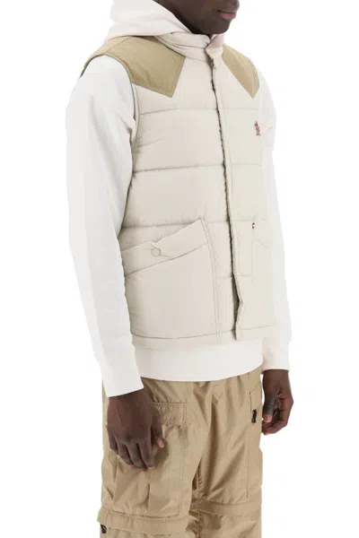 Shop Moncler Veny Padded Feather Vest For In Beige