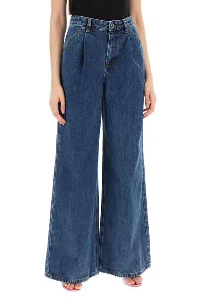Shop Self-portrait Wide Leg Jeans In Blu