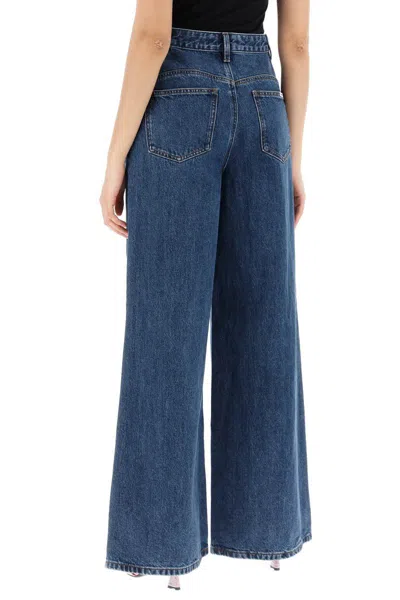 Shop Self-portrait Wide Leg Jeans In Blu