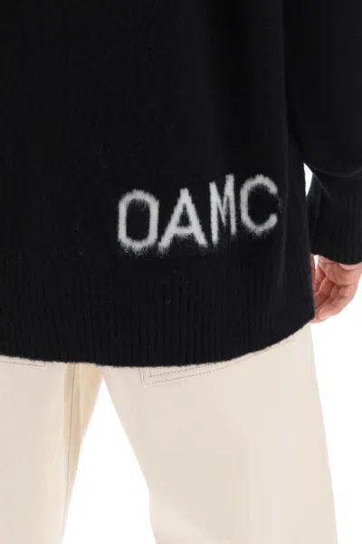 Shop Oamc Wool Sweater With Jacquard Logo In Nero