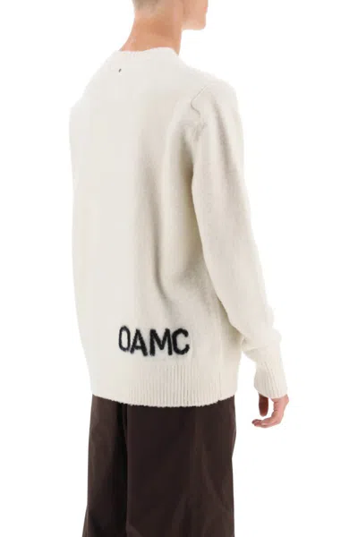 Shop Oamc Wool Sweater With Jacquard Logo In Bianco