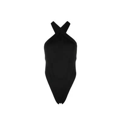 Shop Saint Laurent Crossneck Bodysuit Top In Black
