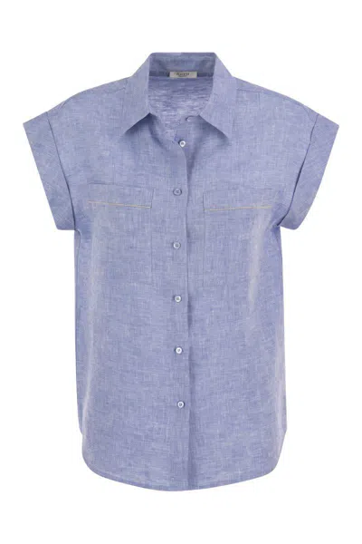 Shop Peserico Linen Sleeveless Shirt In Blue
