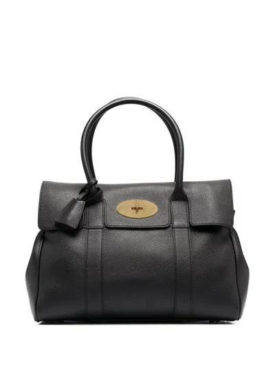 Shop Mulberry 'bayswater' Black Handbag With Twist-lock Fastening In Grainy Leather Woman