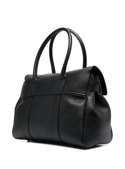 Shop Mulberry 'bayswater' Black Handbag With Twist-lock Fastening In Grainy Leather Woman