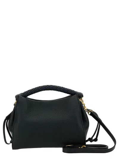 Shop Mulberry 'small Iris' Black Handbag With Logo Detail In Hammered Leather Woman