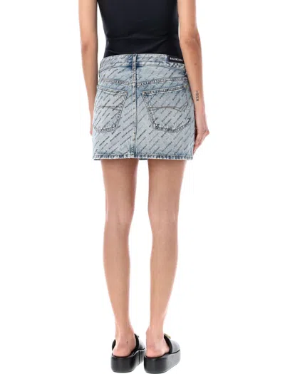 Shop Balenciaga Mini Skirt Logo All-over In Blue