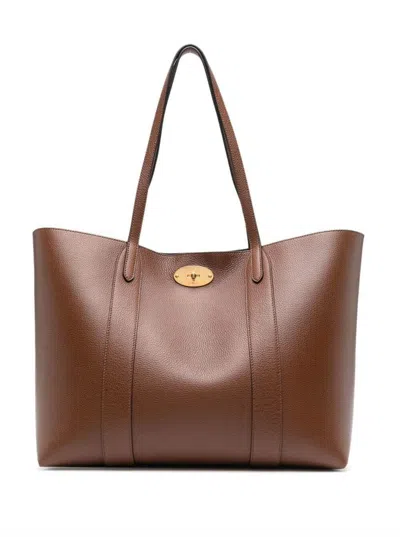 Shop Mulberry Brown 'bayswater' Hand Bag With Flap Detail In Leather Woman