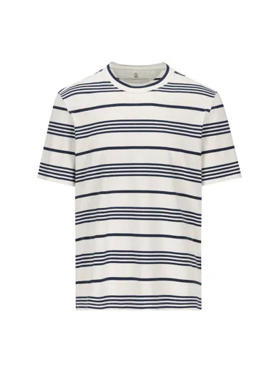 Shop Brunello Cucinelli T-shirt And Polo In Off White/denim/anthracite