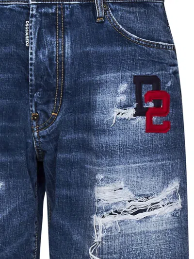 Shop Dsquared2 Dark Ripped Wash Marine Shorts In Blue