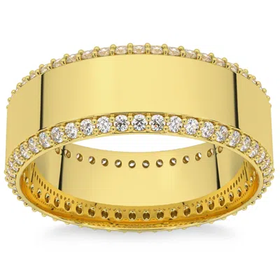 Pompeii3 1ct Lab Grown Diamond Ring Mens Textured Wedding 8mm Band White Or Yellow Gold In Multi