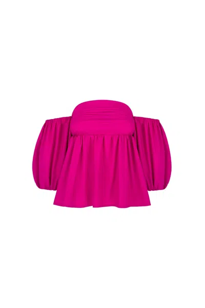 Shop Monica Nera Nicole Off Shoulder Cotton Blouse In Rosa Pink In Multi