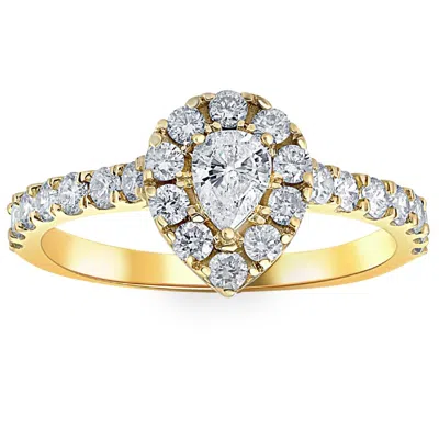Pompeii3 1ct Pear Shape Diamond Halo Engagement Ring In White, Yellow, Or Rose Gold In Multi