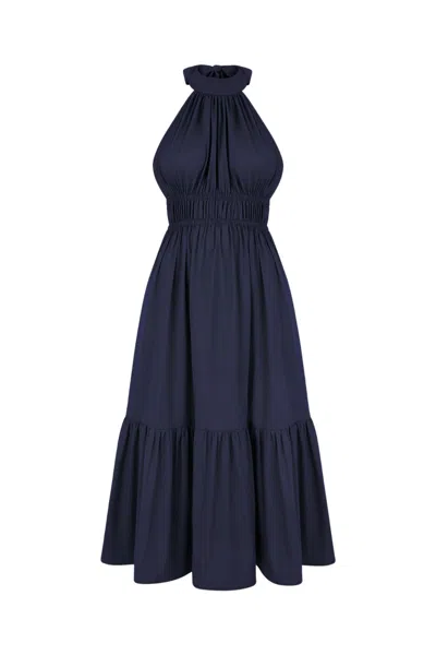 Shop Monica Nera Harper Midi Halter Dress In Navy In Blue