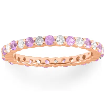 Pompeii3 1 Cttw Pink Sapphire & Diamond Wedding Eternity Ring 10k Rose Gold In Multi