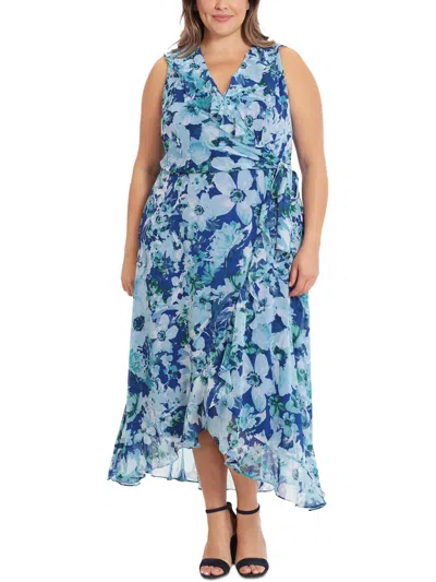 Shop London Times Plus Womens Floral Print Maxi Wrap Dress In Multi