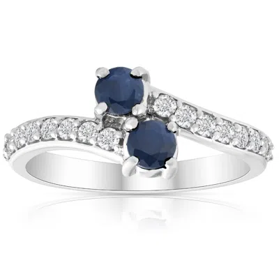 Pompeii3 1ct Blue Sapphire & Diamond Two Stone Forever Us Ring 10k White Gold In Multi