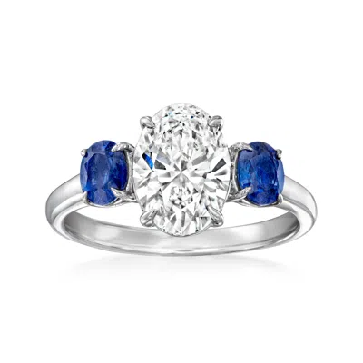 Shop Ross-simons Lab-grown Diamond Ring With Sapphires In 14kt White Gold