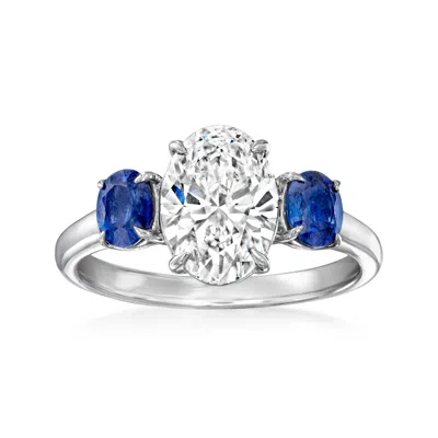 Ross-simons Lab-grown Diamond Ring With Sapphires In 14kt White Gold In White