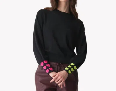 Shop Brodie Cashmere Heart Bijou Sweater In Coal + Neon In Multi