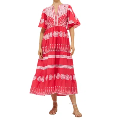Shop Oliphant Flirty V-neck Maxi Dress In Soleil Red In Multi