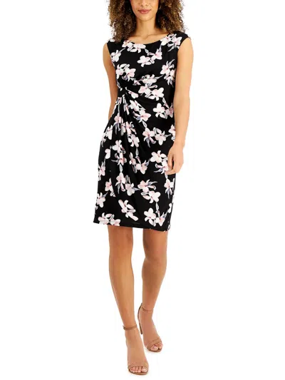 Shop Connected Apparel Petites Womens Jersey Floral Print Sheath Dress In Pink