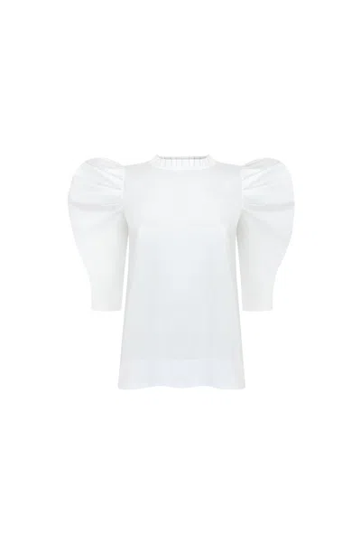 Shop Monica Nera Irina High Neck Blouse In White