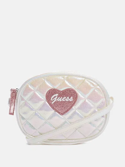 Shop Guess Factory Quilted Iridescent Heart Logo Crossbody In White