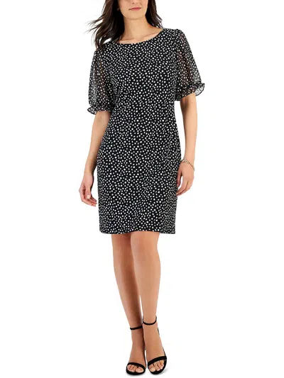 Shop Connected Apparel Womens Knee Length Sheer Sleeve Sheath Dress In Black