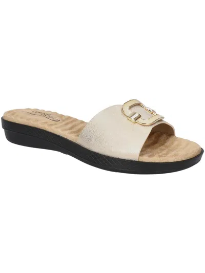 EASY STREET SUNSHINE WOMENS METALLIC SLIP ON SLIDE SANDALS 