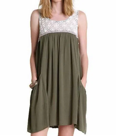 Shop Umgee Sleeveless Dress With Lace Detail In Olive Green