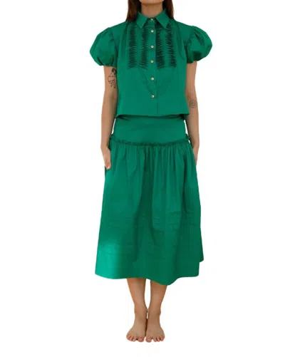 Shop Monica Nera Summer Button Front Blouse In Emerald Green