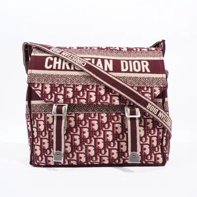 Shop Dior Camp Messenger Burgundy  Oblique Canvas Crossbody Bag In Silver