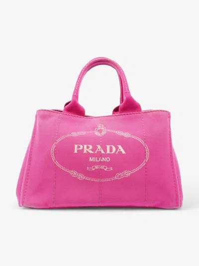 Shop Prada Canapa Handbag Canvas Tote Bag In Pink