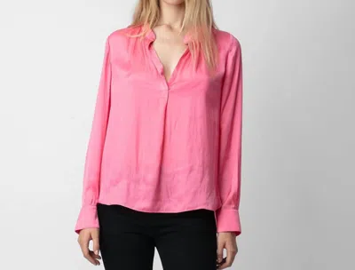 Shop Zadig & Voltaire Tink Satin Long Sleeve Shirt In Rubber Pink In Multi