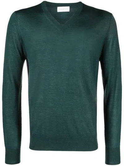 Ballantyne V Neck Slim Fit Pullover In Green
